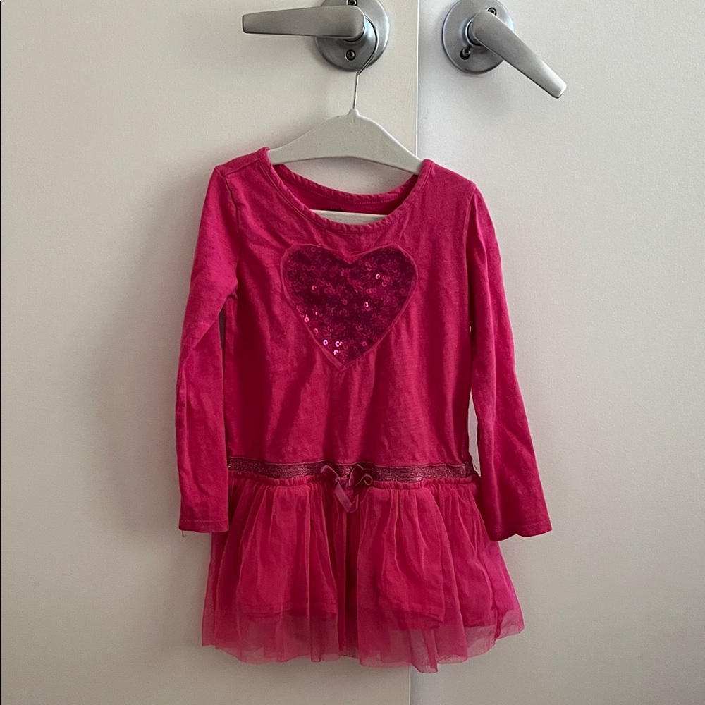 Pink toddler girl tutu Long Sleeve Dress with Heart Design size 3t